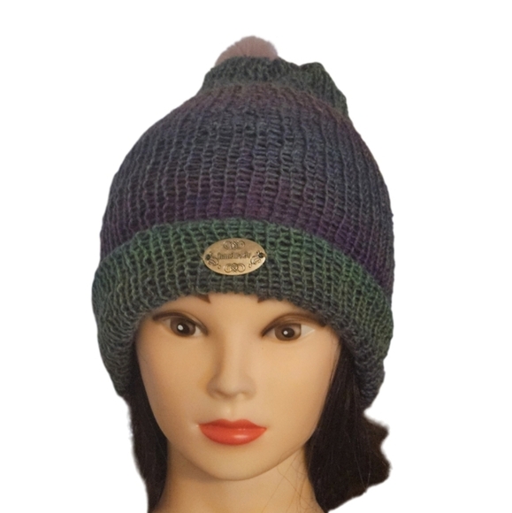 Hand Crafted Crochet beanie Handmade winter hat upcycled pom pom Ombrè purple - Picture 9 of 17